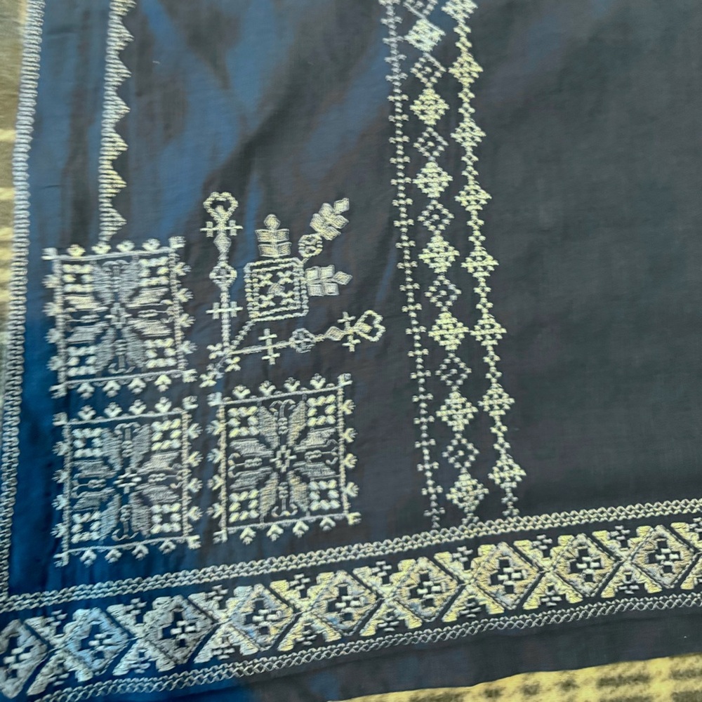 Agha Noor Pakistani Kurta Blue Broshia Cotton Fully Embroidered Front Size Large - Picture 7 of 8